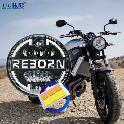 HJG 7 Inch Led Headlight Halo Lights Dual Color Yellow White 90w 7 Inch Round Motorcycle Lights For Jeeps Universal Car Compatible with Royal Enfield, Jeep & Harley Davidson HJG Reborn - Biker.Store - www.biker.store