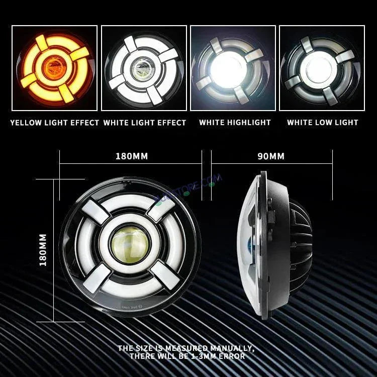 HJG 7 Inch Led Headlight Halo Lights Dual Color Yellow White 90w 7 Inch Round Motorcycle Lights For Jeeps Universal Car Compatible with Royal Enfield, Jeep & Harley Davidson 2 HJG - Biker.Store - www.biker.store