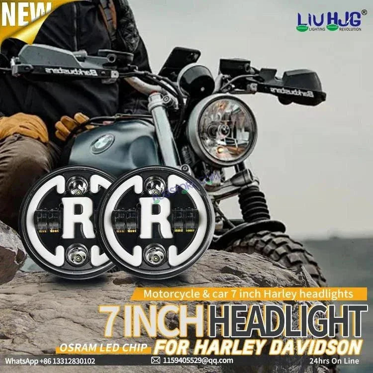 HJG 7 Inch Led Headlight Assembly Halo Lights Dual Color Yellow White 7 Inch Round Motorcycle Lights For Jeeps Universal Car Compatible with Royal Enfield, Jeep & Harley Davidson R 231048 2 - Biker.Store - www.biker.store