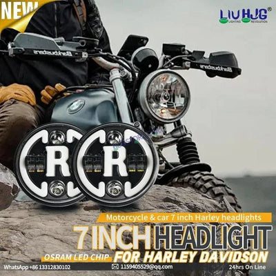 HJG 7 Inch Led Headlight Assembly Halo Lights Dual Color Yellow White 7 Inch Round Motorcycle Lights For Jeeps Universal Car Compatible with Royal Enfield, Jeep & Harley Davidson R 231048 - Biker.Store - www.biker.store