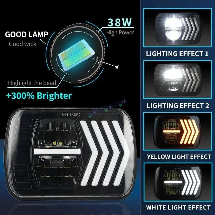 HJG 90w Hi/lo Beam 6x7 5x7 Projector Sealed Beam Rectangle Truck Led Headlights With Drl 231194 - Biker.Store - www.biker.store
