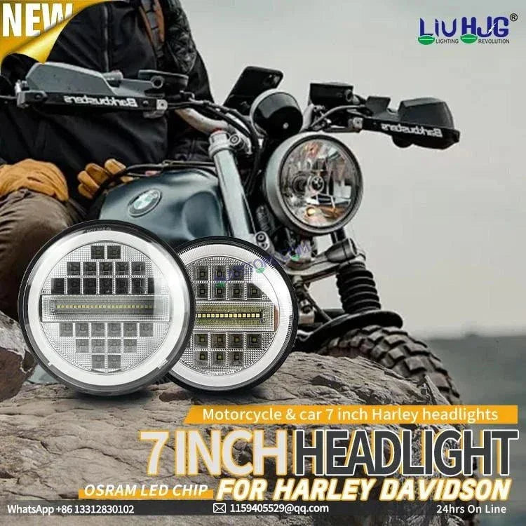 HJG 7 Inch Led Headlight Assembly Halo Lights Dual Color Yellow White 7 Inch Round Motorcycle Lights For Jeeps Universal Car Compatible with Royal Enfield, Jeep & Harley Davidson Diamond - Biker.Store - www.biker.store