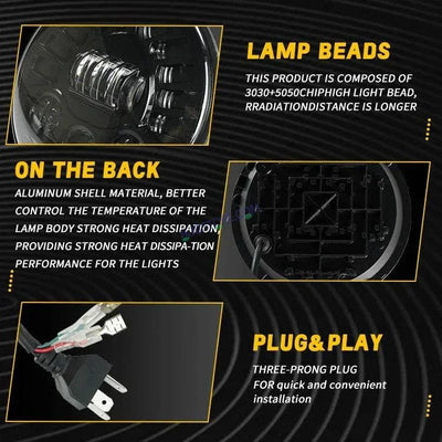 HJG 7 Inch Led Headlight Halo Lights Dual Color Yellow White 90w 7 Inch Round Motorcycle Lights For Jeeps Universal Car Compatible with Royal Enfield, Jeep & Harley Davidson 231047 - Biker.Store - www.biker.store