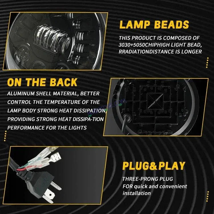HJG 7 Inch Led Headlight Halo Lights Dual Color Yellow White 90w 7 Inch Round Motorcycle Lights For Jeeps Universal Car Compatible with Royal Enfield, Jeep & Harley Davidson 231047 - Biker.Store - www.biker.store