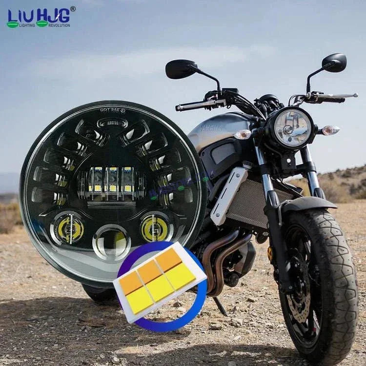 HJG 7 Inch Led Headlight Halo Lights Dual Color Yellow White 90w 7 Inch Round Motorcycle Lights For Jeeps Universal Car Compatible with Royal Enfield, Jeep & Harley Davidson 231047 - Biker.Store - www.biker.store