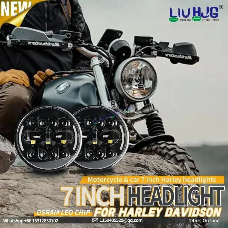 HJG 7 Inch Led Headlight Halo Lights Dual Color Yellow White 90w 7 Inch Round Motorcycle Lights For Jeeps Universal Car Compatible with Royal Enfield, Jeep & Harley Davidson 231050 - Biker.Store - www.biker.store