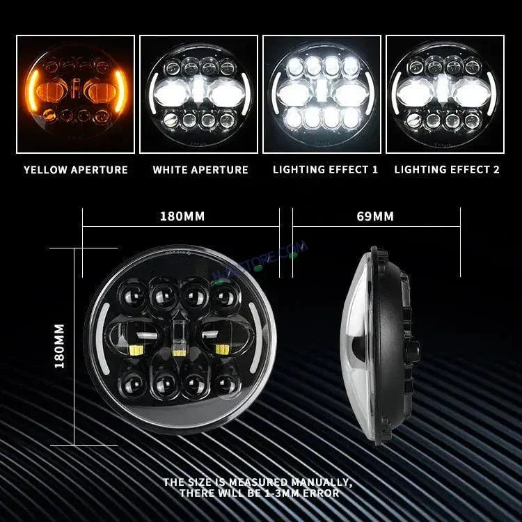 HJG 7 Inch Led Headlight Halo Lights Dual Color Yellow White 90w 7 Inch Round Motorcycle Lights For Jeeps Universal Car Compatible with Royal Enfield, Jeep & Harley Davidson 231050 - Biker.Store - www.biker.store