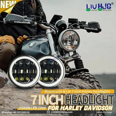 HJG 7 Inch Fashion Design Hi/lo Beam Black Round 7" Headlight 60w H4 Led Headlamp 7inch Drl Led Headlight 231045 HJG - Biker.Store - www.biker.store