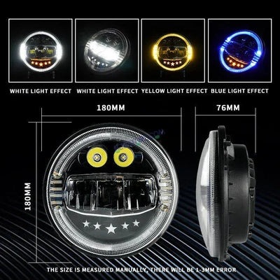 HJG 7 Inch Star White LED Headlight New Model Minus Headlight Assembly for Thar Royal Enfield | 75-120W CREE/Osram LED Chip Multi color Compatible with Royal Enfield, Jeep, Thar, Gypsy - Biker.Store - www.biker.store