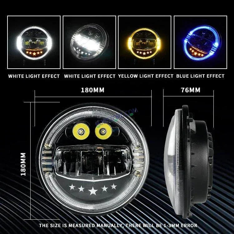 HJG 7 Inch Led Headlight Assembly Halo Lights Dual Color Yellow White 7 Inch Round Motorcycle Lights For Jeeps Universal Car Compatible with Royal Enfield, Jeep & Harley Davidson Fog Headlight Light Kit Devil's Eye Rgb Color Halo H4 Projector 2 - Biker.Store - www.biker.store