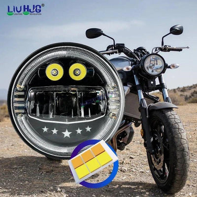 HJG 7 Inch Star White LED Headlight New Model Minus Headlight Assembly for Thar Royal Enfield | 75-120W CREE/Osram LED Chip Multi color Compatible with Royal Enfield, Jeep, Thar, Gypsy - Biker.Store - www.biker.store
