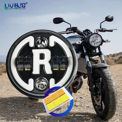 HJG 7 Inch Led Headlight Assembly Halo Lights Dual Color Yellow White 7 Inch Round Motorcycle Lights For Jeeps Universal Car Compatible with Royal Enfield, Jeep & Harley Davidson R 231048 2 - Biker.Store - www.biker.store