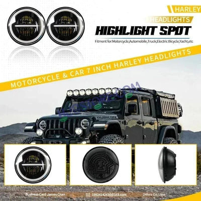 HJG 7 Inch Led Headlight Assembly Halo Lights Dual Color Yellow White 7 Inch Round Motorcycle Lights For Jeeps Universal Car Compatible with Royal Enfield, Jeep & Harley Davidson Minus 2 - Biker.Store - www.biker.store