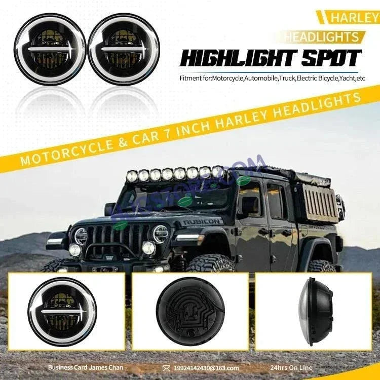 HJG 7 Inch Led Headlight Assembly Halo Lights Dual Color Yellow White 7 Inch Round Motorcycle Lights For Jeeps Universal Car Compatible with Royal Enfield, Jeep & Harley Davidson Minus 2 - Biker.Store - www.biker.store