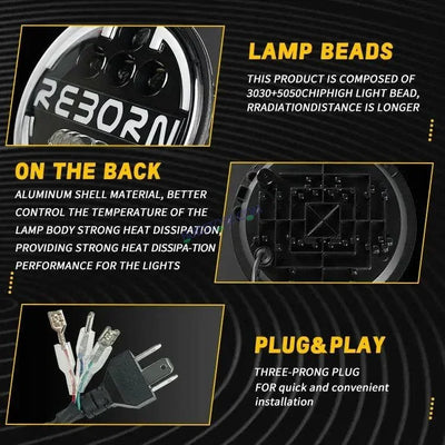 HJG 7 Inch Led Headlight Halo Lights Dual Color Yellow White 90w 7 Inch Round Motorcycle Lights For Jeeps Universal Car Compatible with Royal Enfield, Jeep & Harley Davidson HJG Reborn - Biker.Store - www.biker.store
