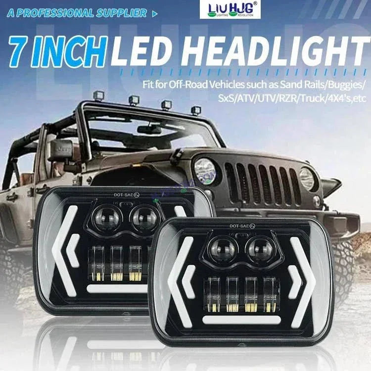 HJG 90w Hi/lo Beam 6x7 5x7 Projector Sealed Beam Rectangle Truck Led Headlights With Drl - Biker.Store - www.biker.store