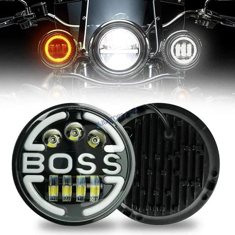 HJG 7 Inch Led Headlight Assembly Halo Lights Dual Color Yellow White 7 Inch Round Motorcycle Lights For Jeeps Universal Car Compatible with Royal Enfield, Jeep & Harley Davidson BOSS 2 - Biker.Store - www.biker.store