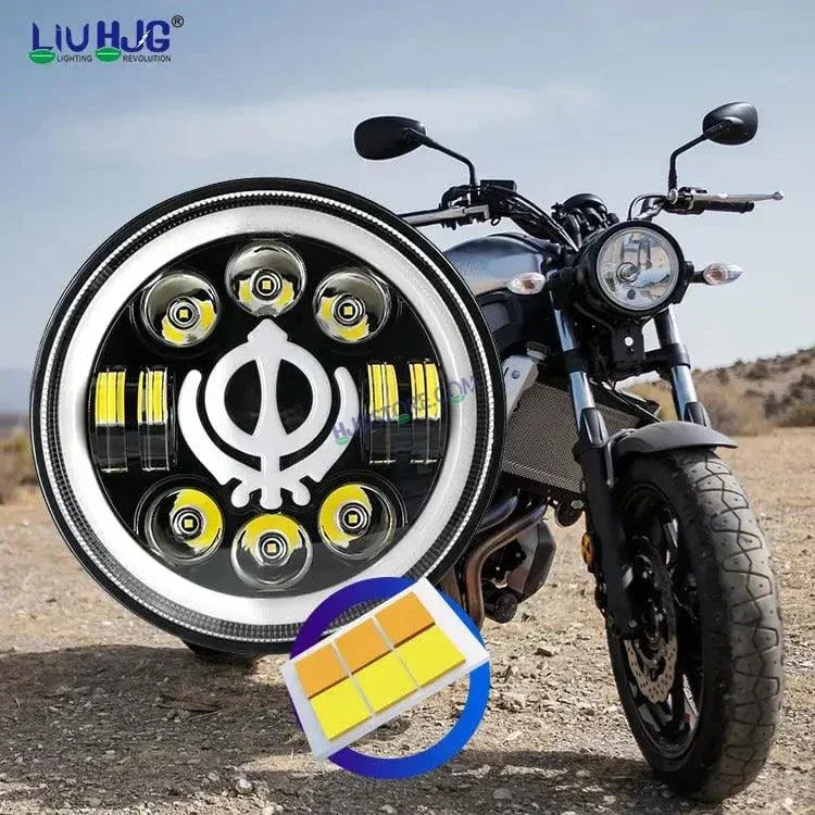 HJG 7 Inch Led Headlight Assembly Halo Lights Dual Color Yellow White 7 Inch Round Motorcycle Lights For Jeeps Universal Car Compatible with Royal Enfield, Jeep & Harley Davidson Khanda 2 - Biker.Store - www.biker.store