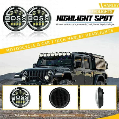 HJG 7 Inch Led Headlight Assembly Halo Lights Dual Color Yellow White 7 Inch Round Motorcycle Lights For Jeeps Universal Car Compatible with Royal Enfield, Jeep & Harley Davidson BOSS 2 - Biker.Store - www.biker.store