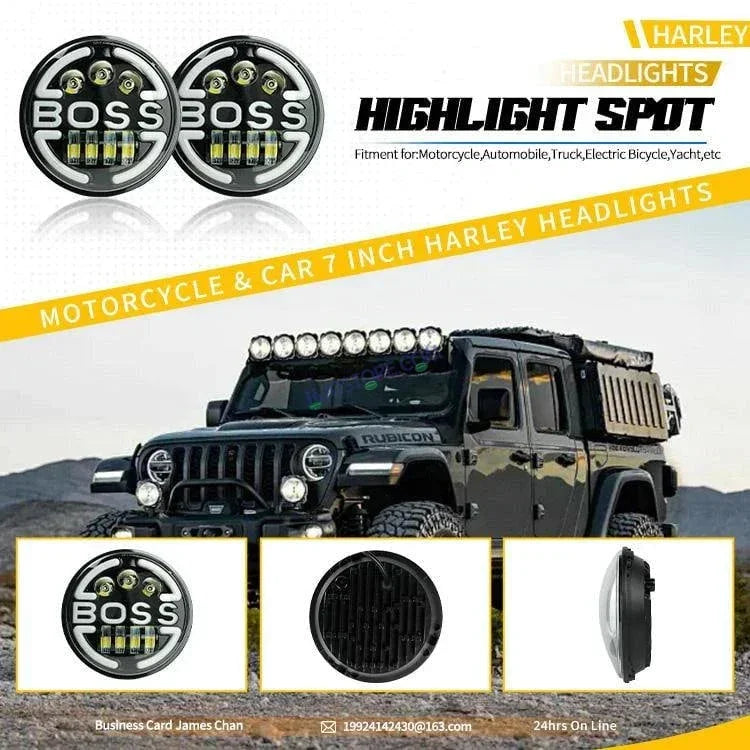 HJG 7 Inch Led Headlight Assembly Halo Lights Dual Color Yellow White 7 Inch Round Motorcycle Lights For Jeeps Universal Car Compatible with Royal Enfield, Jeep & Harley Davidson BOSS 2 - Biker.Store - www.biker.store