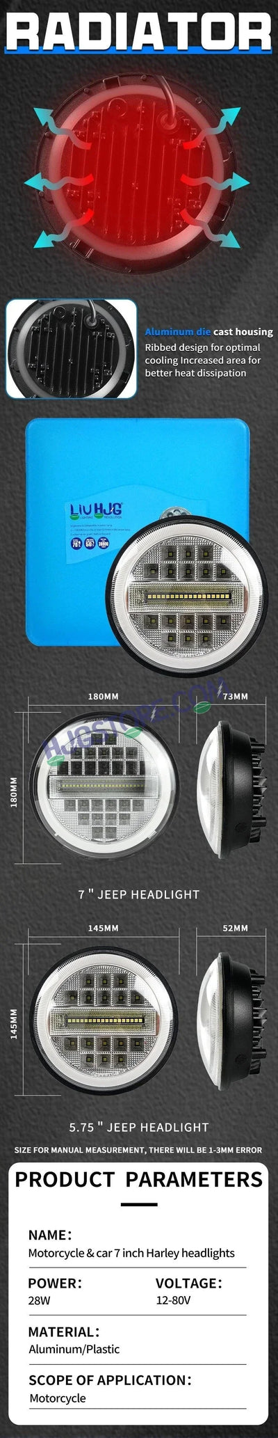 HJG 7 Inch Led Headlight Assembly Halo Lights Dual Color Yellow White 7 Inch Round Motorcycle Lights For Jeeps Universal Car Compatible with Royal Enfield, Jeep & Harley Davidson Diamond - Biker.Store - www.biker.store