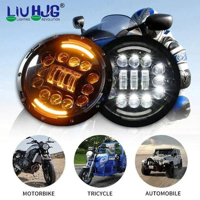 HJG 7 Inch 15 LED Halo Lens 12v Chasing Halo 7'' Inch Round LED Headlight With Ring 231036 Royal Enfield Thar - Biker.Store - www.biker.store