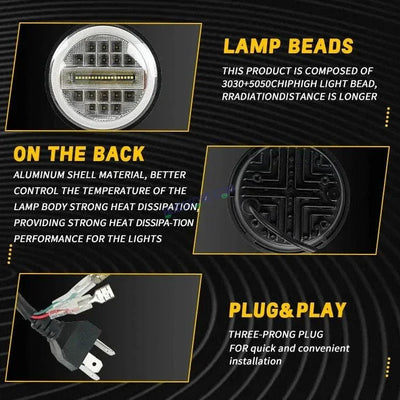 HJG 7 Inch Led Headlight Assembly Halo Lights Dual Color Yellow White 7 Inch Round Motorcycle Lights For Jeeps Universal Car Compatible with Royal Enfield, Jeep & Harley Davidson Diamond - Biker.Store - www.biker.store