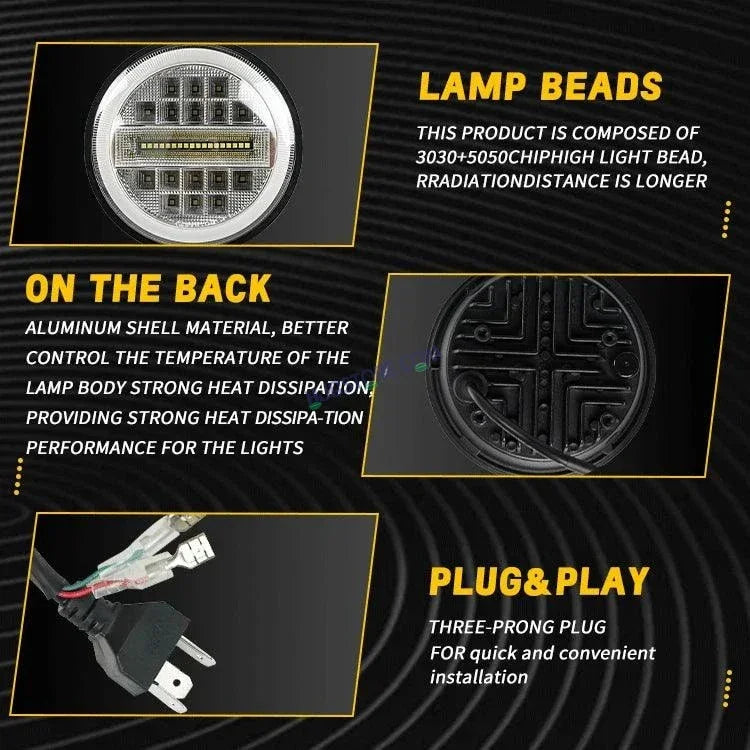 HJG 7 Inch Led Headlight Assembly Halo Lights Dual Color Yellow White 7 Inch Round Motorcycle Lights For Jeeps Universal Car Compatible with Royal Enfield, Jeep & Harley Davidson Diamond - Biker.Store - www.biker.store