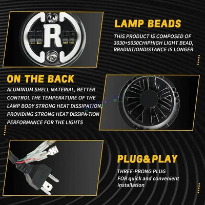 HJG 7 Inch Led Headlight Assembly Halo Lights Dual Color Yellow White 7 Inch Round Motorcycle Lights For Jeeps Universal Car Compatible with Royal Enfield, Jeep & Harley Davidson R 231048 - Biker.Store - www.biker.store