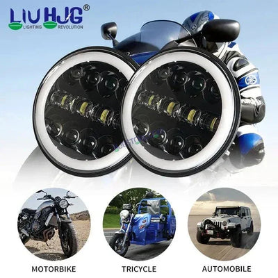 HJG 7 Inch Fashion Design Hi/lo Beam Black Round 7" Headlight 60w H4 Led Headlamp 7inch Drl Led Headlight 231045 HJG - Biker.Store - www.biker.store