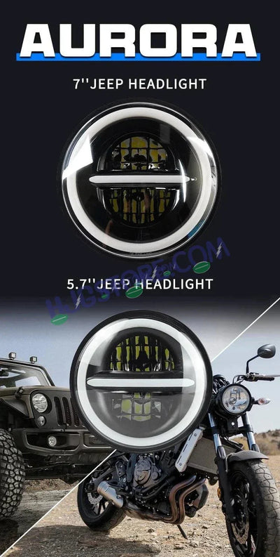 HJG 7 Inch Led Headlight Assembly Halo Lights Dual Color Yellow White 7 Inch Round Motorcycle Lights For Jeeps Universal Car Compatible with Royal Enfield, Jeep & Harley Davidson Minus 2 - Biker.Store - www.biker.store