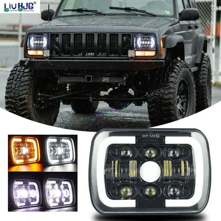 HJG Arrow Drl Amber Turn Signal Lamps Offroad Square 12v 45w 4x6" 5x7" Inch Led Headlights For Jeep, Splendor 231036 - Biker.Store - www.biker.store