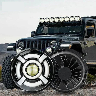 HJG 7 Inch Led Headlight Halo Lights Dual Color Yellow White 90w 7 Inch Round Motorcycle Lights For Jeeps Universal Car Compatible with Royal Enfield, Jeep & Harley Davidson 2 HJG - Biker.Store - www.biker.store