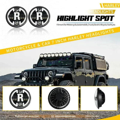 HJG 7 Inch Led Headlight Assembly Halo Lights Dual Color Yellow White 7 Inch Round Motorcycle Lights For Jeeps Universal Car Compatible with Royal Enfield, Jeep & Harley Davidson R 231048 - Biker.Store - www.biker.store