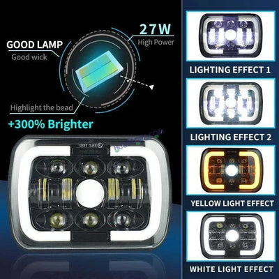 HJG Arrow Drl Amber Turn Signal Lamps Offroad Square 12v 45w 4x6" 5x7" Inch Led Headlights For Jeep, Splendor 231036 - Biker.Store - www.biker.store