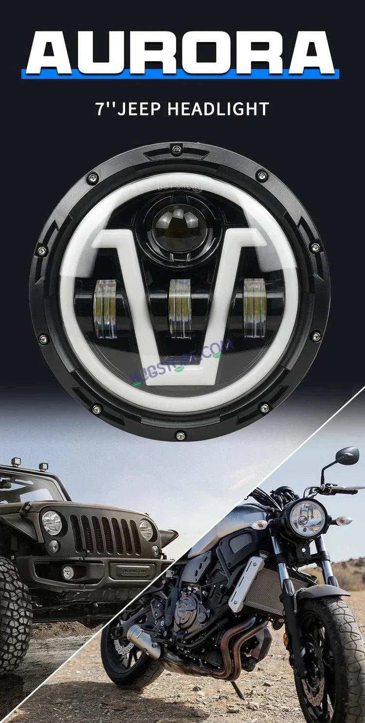 HJG 7 Inch Led Headlight Assembly Halo Lights Dual Color Yellow White 7 Inch Round Motorcycle Lights For Jeeps Universal Car Compatible with Royal Enfield, Jeep & Harley Davidson U 2 - Biker.Store - www.biker.store
