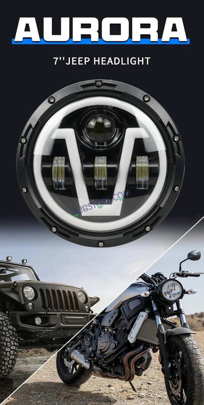 HJG 7 Inch Led Headlight Assembly Halo Lights Dual Color Yellow White 7 Inch Round Motorcycle Lights For Jeeps Universal Car Compatible with Royal Enfield, Jeep & Harley Davidson U - Biker.Store - www.biker.store
