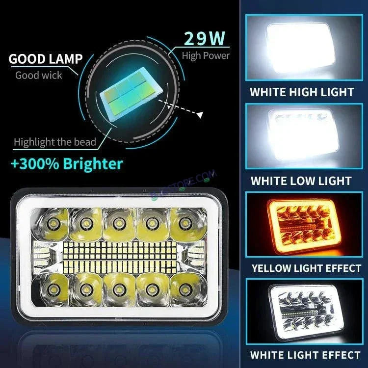 HJG New Model Reflector Lens Headlight Assembly Square 12v 45w 4x6" 5x7" Inch Led Headlights For Jeep, Splendor Headlight Assembly HJG 231200 - Biker.Store - www.biker.store
