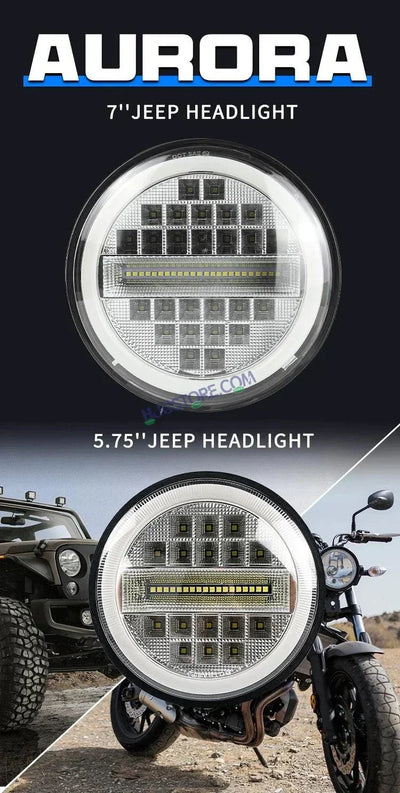 HJG 7 Inch Led Headlight Assembly Halo Lights Dual Color Yellow White 7 Inch Round Motorcycle Lights For Jeeps Universal Car Compatible with Royal Enfield, Jeep & Harley Davidson Diamond - Biker.Store - www.biker.store