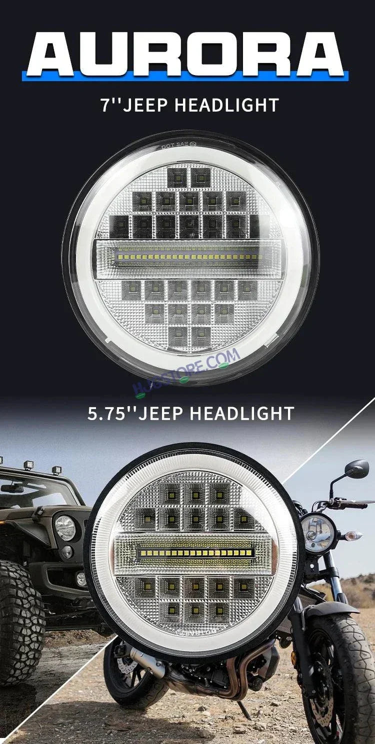 HJG 7 Inch Led Headlight Assembly Halo Lights Dual Color Yellow White 7 Inch Round Motorcycle Lights For Jeeps Universal Car Compatible with Royal Enfield, Jeep & Harley Davidson Diamond - Biker.Store - www.biker.store
