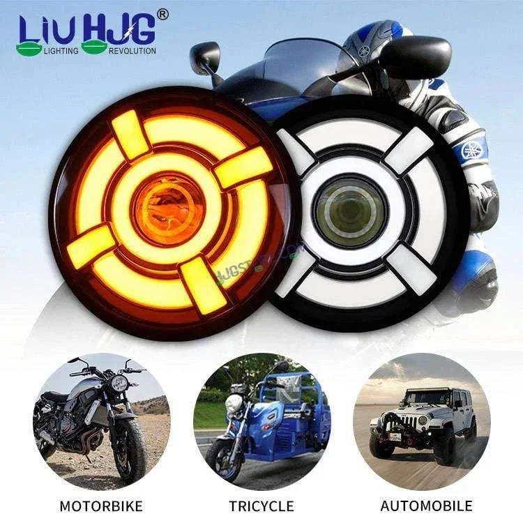 HJG 7 Inch Led Headlight Halo Lights Dual Color Yellow White 90w 7 Inch Round Motorcycle Lights For Jeeps Universal Car Compatible with Royal Enfield, Jeep & Harley Davidson 2 HJG - Biker.Store - www.biker.store