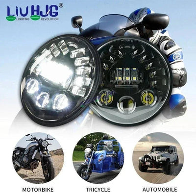 HJG 7 Inch Led Headlight Halo Lights Dual Color Yellow White 90w 7 Inch Round Motorcycle Lights For Jeeps Universal Car Compatible with Royal Enfield, Jeep & Harley Davidson 231047 2 HJG - Biker.Store - www.biker.store