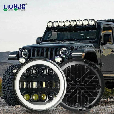 HJG 7 Inch Fashion Design Hi/lo Beam Black Round 7" Headlight 60w H4 Led Headlamp 7inch Drl Led Headlight 231045 2 - Biker.Store - www.biker.store