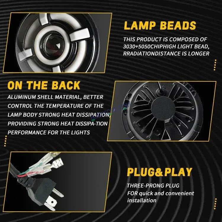 HJG 7 Inch Led Headlight Halo Lights Dual Color Yellow White 90w 7 Inch Round Motorcycle Lights For Jeeps Universal Car Compatible with Royal Enfield, Jeep & Harley Davidson 2 HJG - Biker.Store - www.biker.store