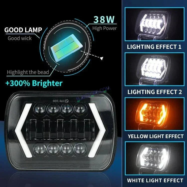 HJG New Model Arrow Lens Headlight Assembly Square 12v 45w 4x6" 5x7" Inch Led Headlights For Jeep, Splendor Headlight Assembly HJG 231202 - Biker.Store - www.biker.store