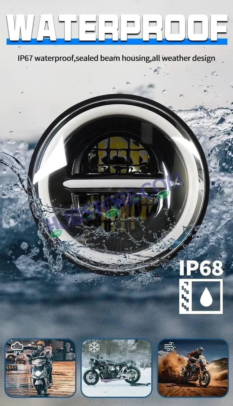 HJG 7 Inch Led Headlight Assembly Halo Lights Dual Color Yellow White 7 Inch Round Motorcycle Lights For Jeeps Universal Car Compatible with Royal Enfield, Jeep & Harley Davidson Minus - Biker.Store - www.biker.store