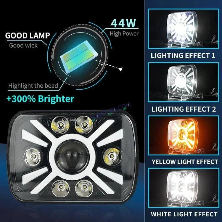 HJG X Shape Splendor Lens Headlight Assembly Square 12v 45w 4x6" 5x7" Inch Led Headlights For Jeep, Splendor Headlight Assembly HJG 231200 - Biker.Store - www.biker.store