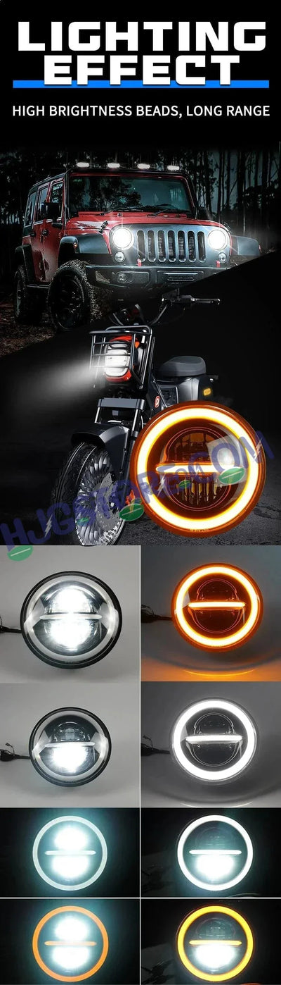 HJG 7 Inch Led Headlight Assembly Halo Lights Dual Color Yellow White 7 Inch Round Motorcycle Lights For Jeeps Universal Car Compatible with Royal Enfield, Jeep & Harley Davidson Minus 2 - Biker.Store - www.biker.store