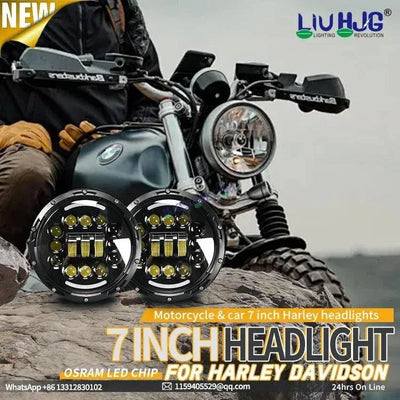 HJG 7 Inch Wireless Phone App Rgb Remote Control Auto 12v Chasing Halo 7'' Inch Round Led Headlight With Fog Light Kit 231036 2 - Biker.Store - www.biker.store