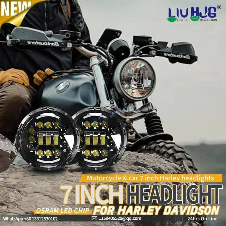 HJG 7 Inch 15 LED Halo Lens 12v Chasing Halo 7'' Inch Round LED Headlight With Ring 231036 Royal Enfield Thar - Biker.Store - www.biker.store